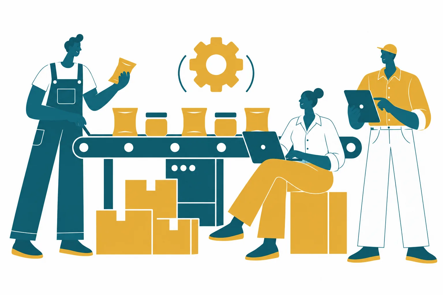 Personas trabajando en una planta y coordinando sus procesos de producción.